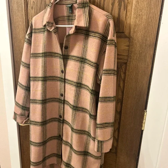 Wild Fable Pink Plaid Long Button-Up Jacket Shacket Size Medium NWT - Picture 5 of 9